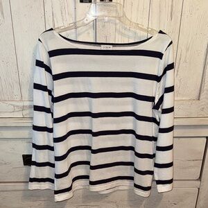 J. Crew Striped Boatneck Long Sleeve Top - White & Navy